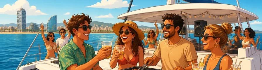 Paseo en catamarán con barbacoa en Barcelona