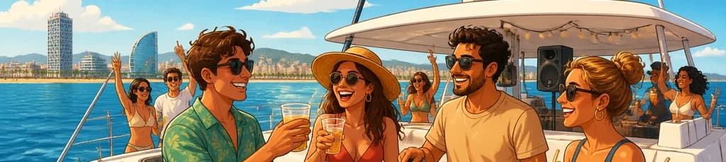 Paseo en catamarán con barbacoa en Barcelona