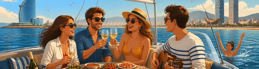 Un viaje en catamarán por la costa de Barcelona con vino, tapas y baño