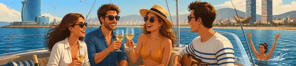 Un viaje en catamarán por la costa de Barcelona con vino, tapas y baño