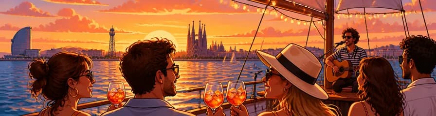 Crucero al atardecer en Barcelona con música en vivo de Aperol