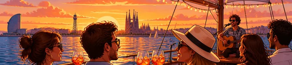 Crucero al atardecer en Barcelona con música en vivo de Aperol