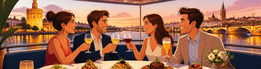 Crucero en barco por Sevilla: Almuerzo o cena de 5 platos con bebidas ilimitadas