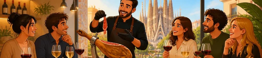 Experiencia de cata definitiva de jamón y vino guiada en Barcelona