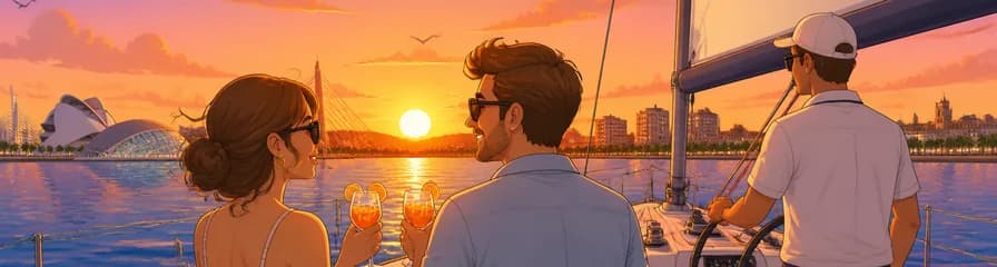Paseo privado en velero al atardecer en Valencia con bebida incluida