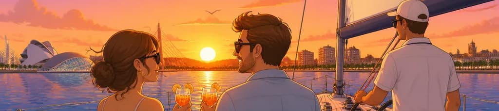 Paseo privado en velero al atardecer en Valencia con bebida incluida