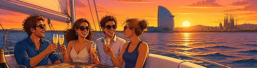 Paseo en velero privado de 2 horas al atardecer en Barcelona con bebidas y aperitivos