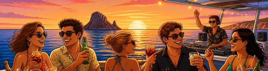 Crucero al atardecer en Ibiza: música, tapas y barra libre premium