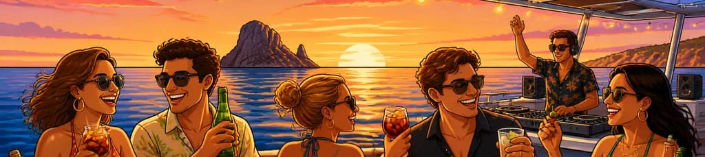 Crucero al atardecer en Ibiza: música, tapas y barra libre premium