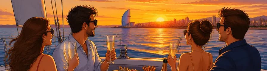 Tour privado en velero al atardecer en Barcelona con bebida y aperitivo