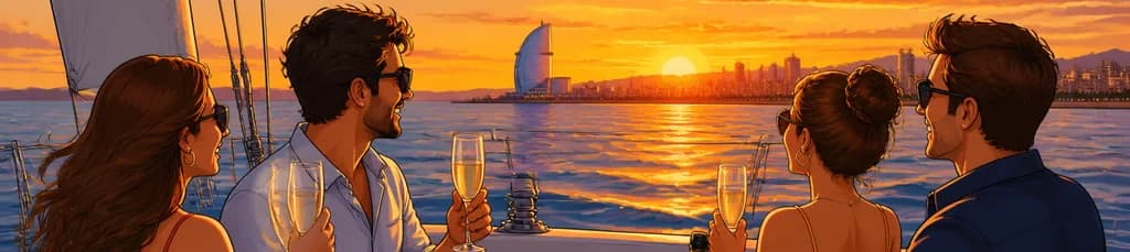 Tour privado en velero al atardecer en Barcelona con bebida y aperitivo