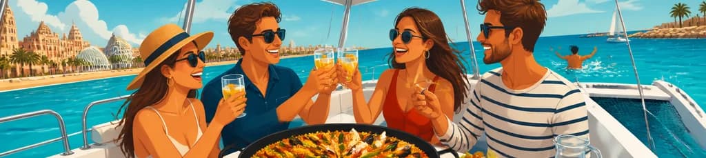 Crucero en catamarán por Valencia con degustación de paella valenciana