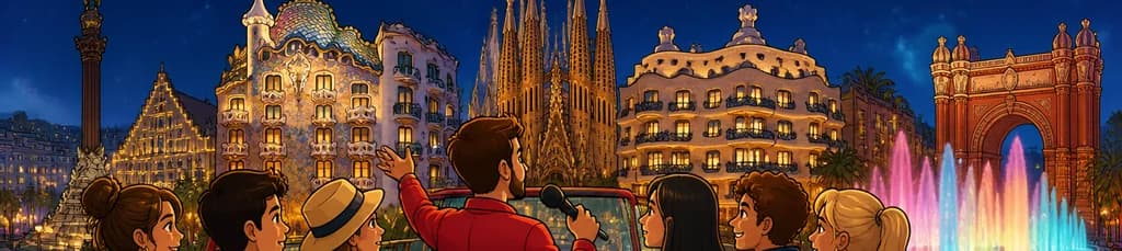 Tour nocturno guiado en autobús por Barcelona