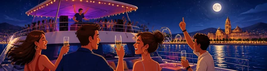 Crucero nocturno en catamarán por Málaga con bebida incluida