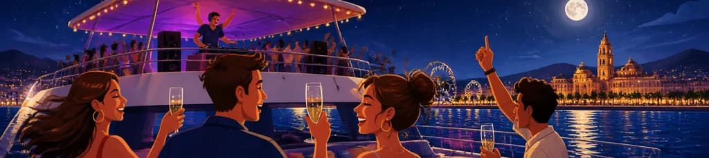 Crucero nocturno en catamarán por Málaga con bebida incluida