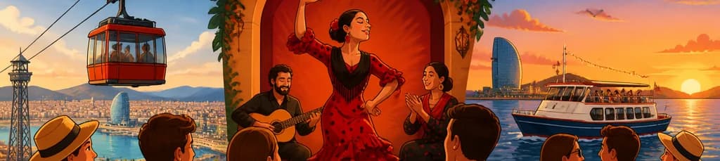 Paseo en el Teleférico de Barcelona, Espectáculo Flamenco y Travesía en Barco