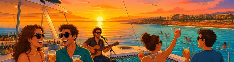 Crucero en Catamarán al Atardecer por la Costa Daurada: Barra Libre, Música en Vivo y Parada para Nadar