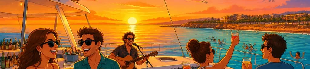 Crucero en Catamarán al Atardecer por la Costa Daurada: Barra Libre, Música en Vivo y Parada para Nadar