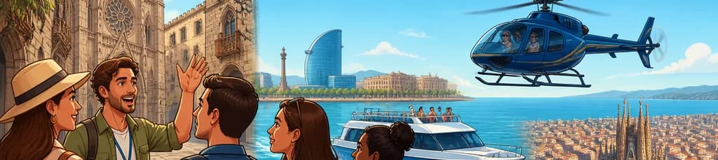 Tour guiado a pie por Barcelona con vuelo en helicóptero y traslado en barco de ida y vuelta