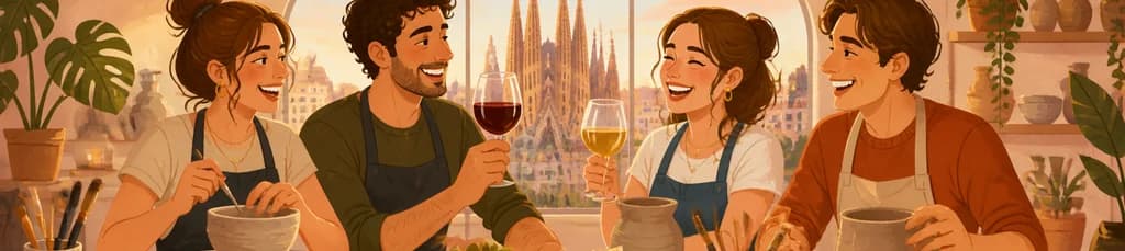 Sesión de cerámica y degustación de vinos en Mil Vueltas Studio