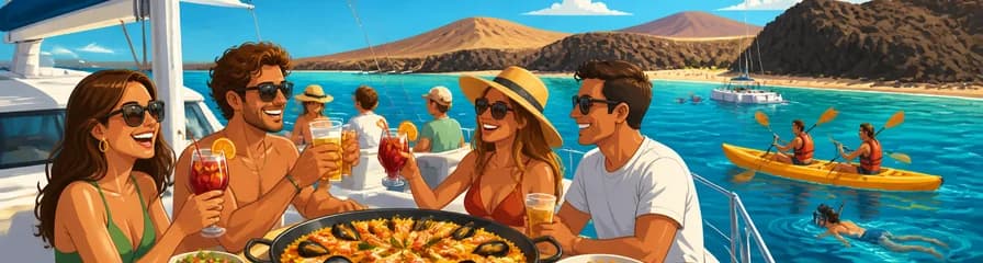 Aventura en catamarán por las playas de Papagayo en Lanzarote, con almuerzo y deportes acuáticos