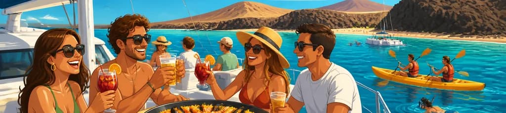 Aventura en catamarán por las playas de Papagayo en Lanzarote, con almuerzo y deportes acuáticos