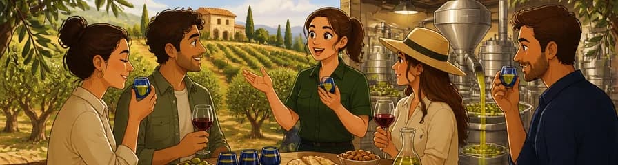 Cata de aceite y vino, recorrido por el olivar y aperitivo en Treurer