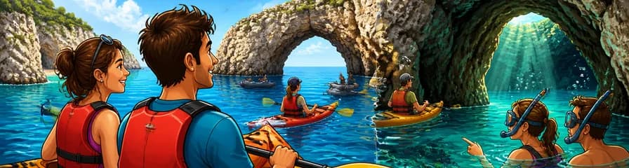 Aventura en kayak por las cuevas marinas y el arco natural de Cala Varques, Mallorca, con esnórquel