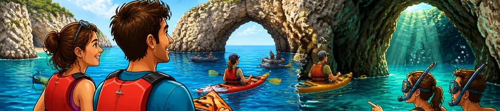 Aventura en kayak por las cuevas marinas y el arco natural de Cala Varques, Mallorca, con esnórquel