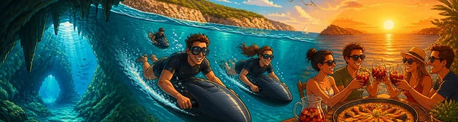 Exploración con Seabob de las Grutas Secretas de Cala Bassa, incluyendo Paella y Sangría