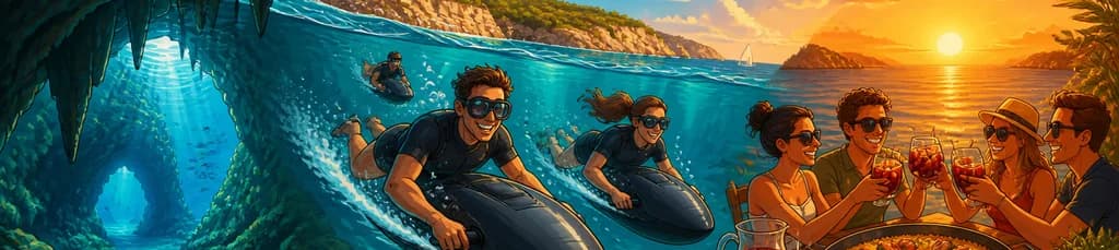 Exploración con Seabob de las Grutas Secretas de Cala Bassa, incluyendo Paella y Sangría