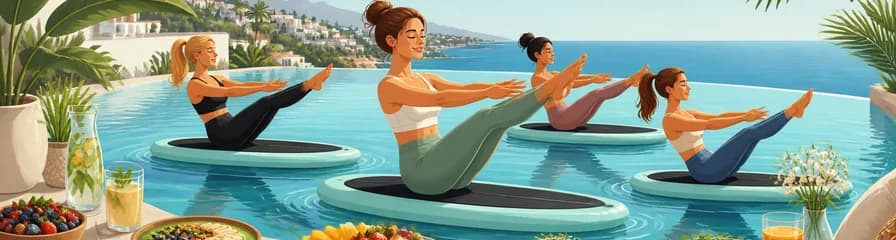 Disfruta de una experiencia de pilates flotante en piscina infinita con brunch saludable en Marbella