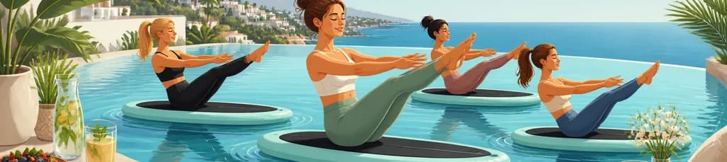 Disfruta de una experiencia de pilates flotante en piscina infinita con brunch saludable en Marbella