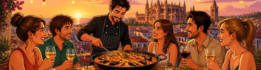 Disfruta de una paella al atardecer en una azotea con un chef local en Palma