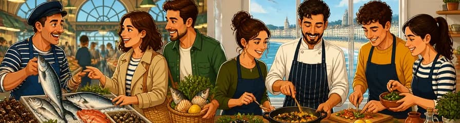 Taller de compras en el mercado y clase de cocina en La Coruña