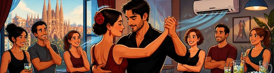 Clases de tango en Barcelona con profesionales, bebidas y aire acondicionado para combatir el calor
