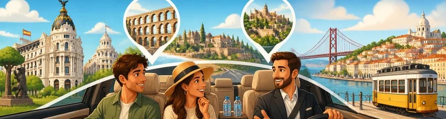Traslado privado premium de Madrid a Lisboa con dos paradas turísticas