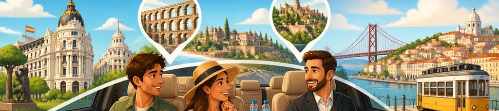Traslado privado premium de Madrid a Lisboa con dos paradas turísticas