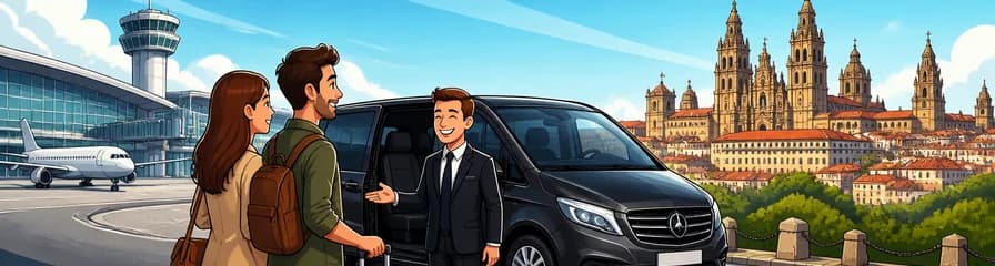 Servicio de traslado privado en monovolumen desde el aeropuerto de Santiago de Compostela hasta el corazón de la ciudad