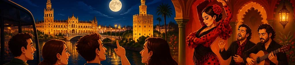 Vive la magia de Sevilla al caer la noche: tour guiado y espectáculo flamenco en tablao