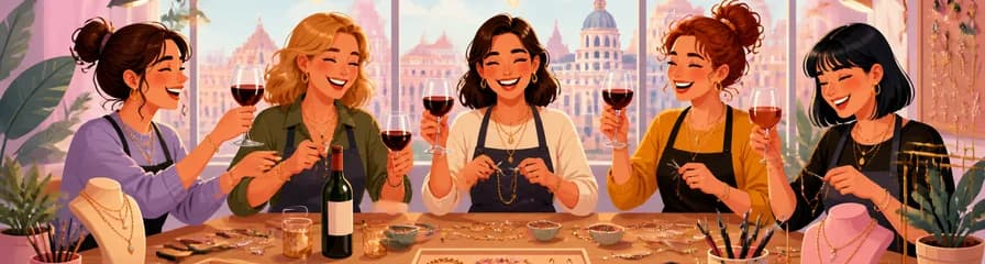 Taller creativo de diseño de joyas con vino ilimitado en Madrid