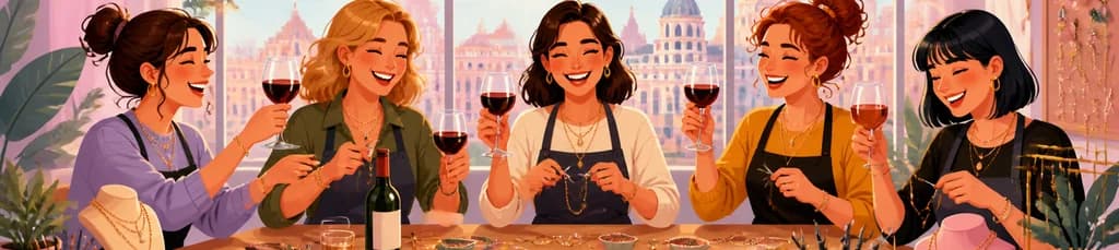 Taller creativo de diseño de joyas con vino ilimitado en Madrid