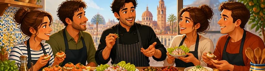 Taller culinario de tapas españolas con menú de cuatro platos en Valencia