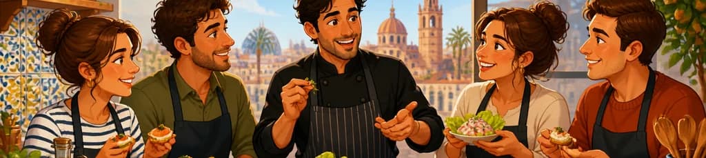 Taller culinario de tapas españolas con menú de cuatro platos en Valencia