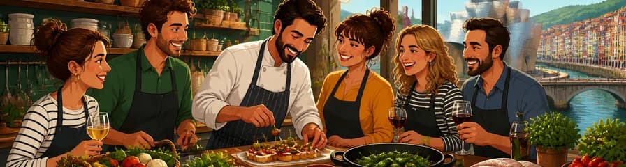 Experiencia culinaria inmersiva en Bilbao: taller de cocina vasca con barra libre para grupos reducidos