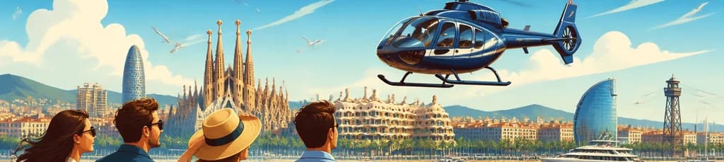 Descubre Barcelona desde el aire y el mar: vuelo en helicóptero con traslado en barco