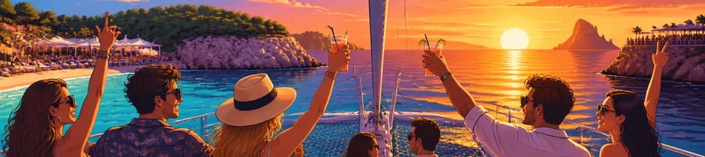 Travesía en catamarán por Ibiza con barra libre y parrillada