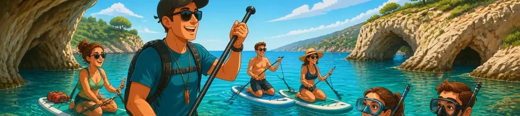 Expedición guiada de paddle surf y snorkel por las mejores playas y calas, con monitor y equipo incluido