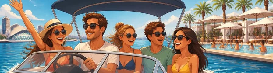 Experiencia náutica en Valencia: barco sin titulación y acceso a Beach Club con piscina