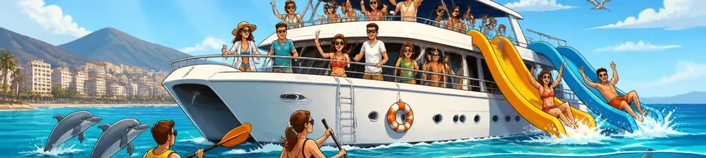 Alquiler de Barco Privado en Málaga para un Máximo de 50 Invitados con Doble Tobogán Gigante